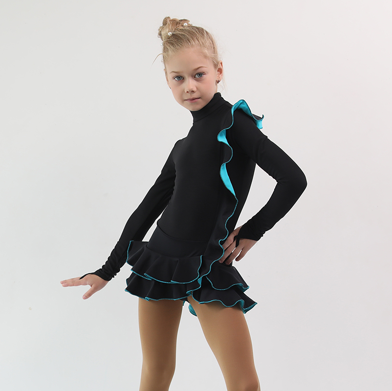 Dress FLAMENCO (BLACK WITH TURQUOISE)  Figure Skating Clothing and  Accessories Store